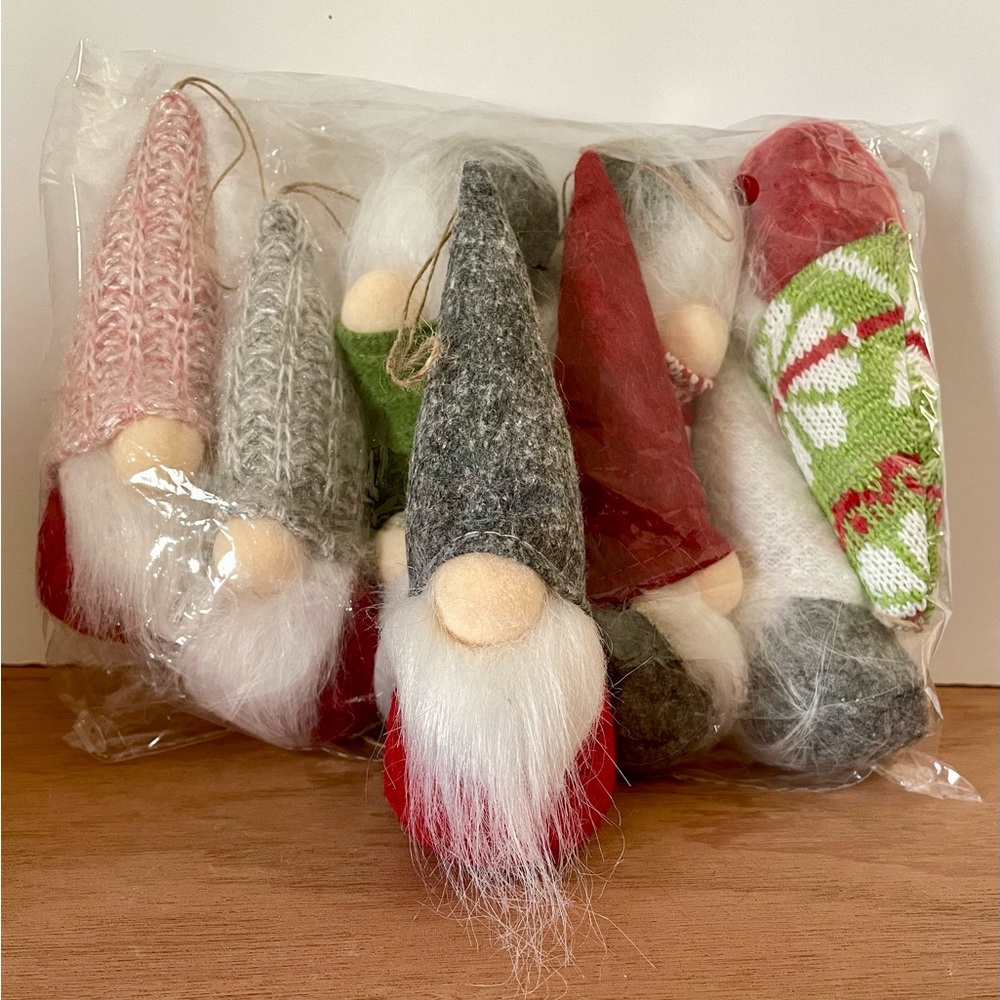 Gnome Ornaments, felted wool, 8” tall, set of 8 NEW